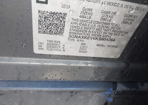 2019 Chevrolet Equinox Lt z USA, uszkodzony, nr VIN 3GNAXKEV6KS604364